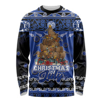 Personalised New Zealand July Christmas Long Sleeve Shirt Maori Kiwi Xmas Tree - Blue LT05 Unisex Blue - Polynesian Pride