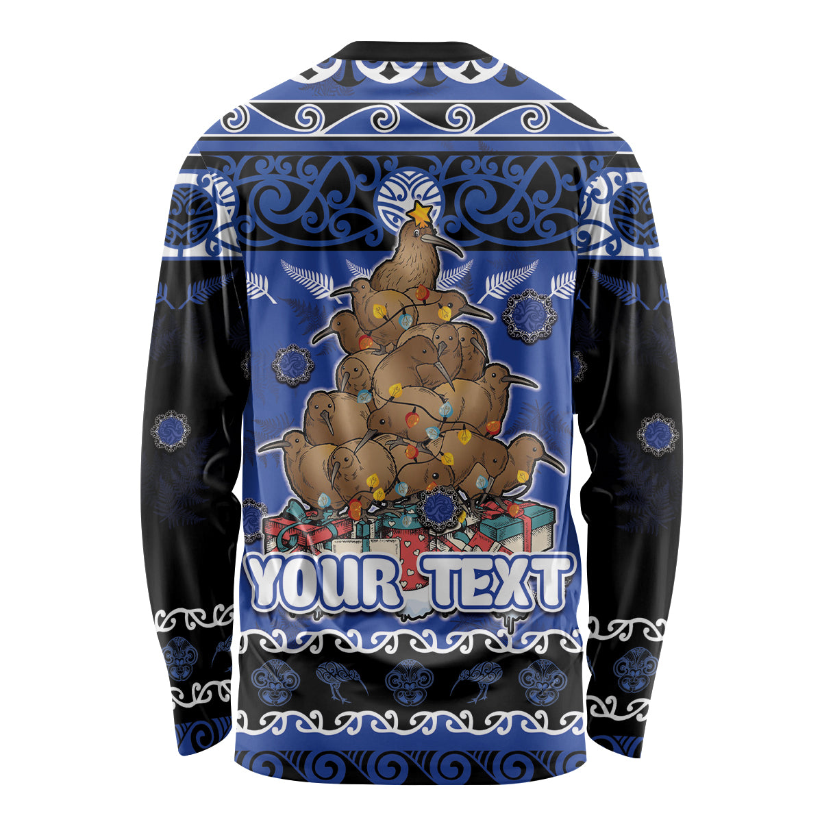 Personalised New Zealand July Christmas Long Sleeve Shirt Maori Kiwi Xmas Tree - Blue LT05 - Polynesian Pride