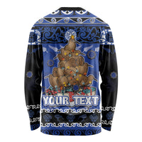 Personalised New Zealand July Christmas Long Sleeve Shirt Maori Kiwi Xmas Tree - Blue LT05 - Polynesian Pride