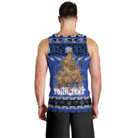 Personalised New Zealand July Christmas Men Tank Top Maori Kiwi Xmas Tree - Blue LT05 - Polynesian Pride