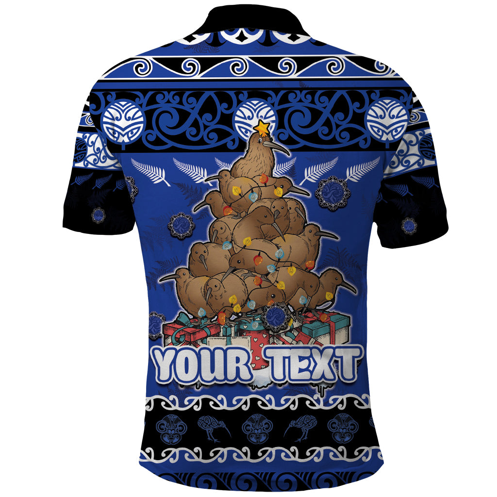 Personalised New Zealand July Christmas Polo Shirt Maori Kiwi Xmas Tree - Blue LT05 - Polynesian Pride