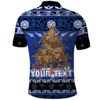 Personalised New Zealand July Christmas Polo Shirt Maori Kiwi Xmas Tree - Blue LT05 - Polynesian Pride