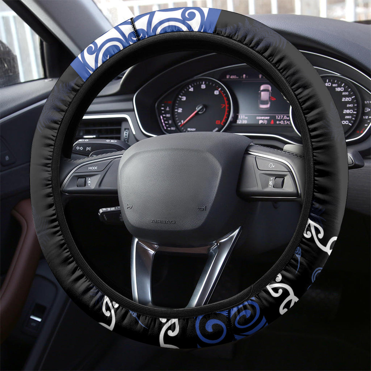 New Zealand July Christmas Steering Wheel Cover Maori Kiwi Xmas Tree - Blue LT05 - Polynesian Pride