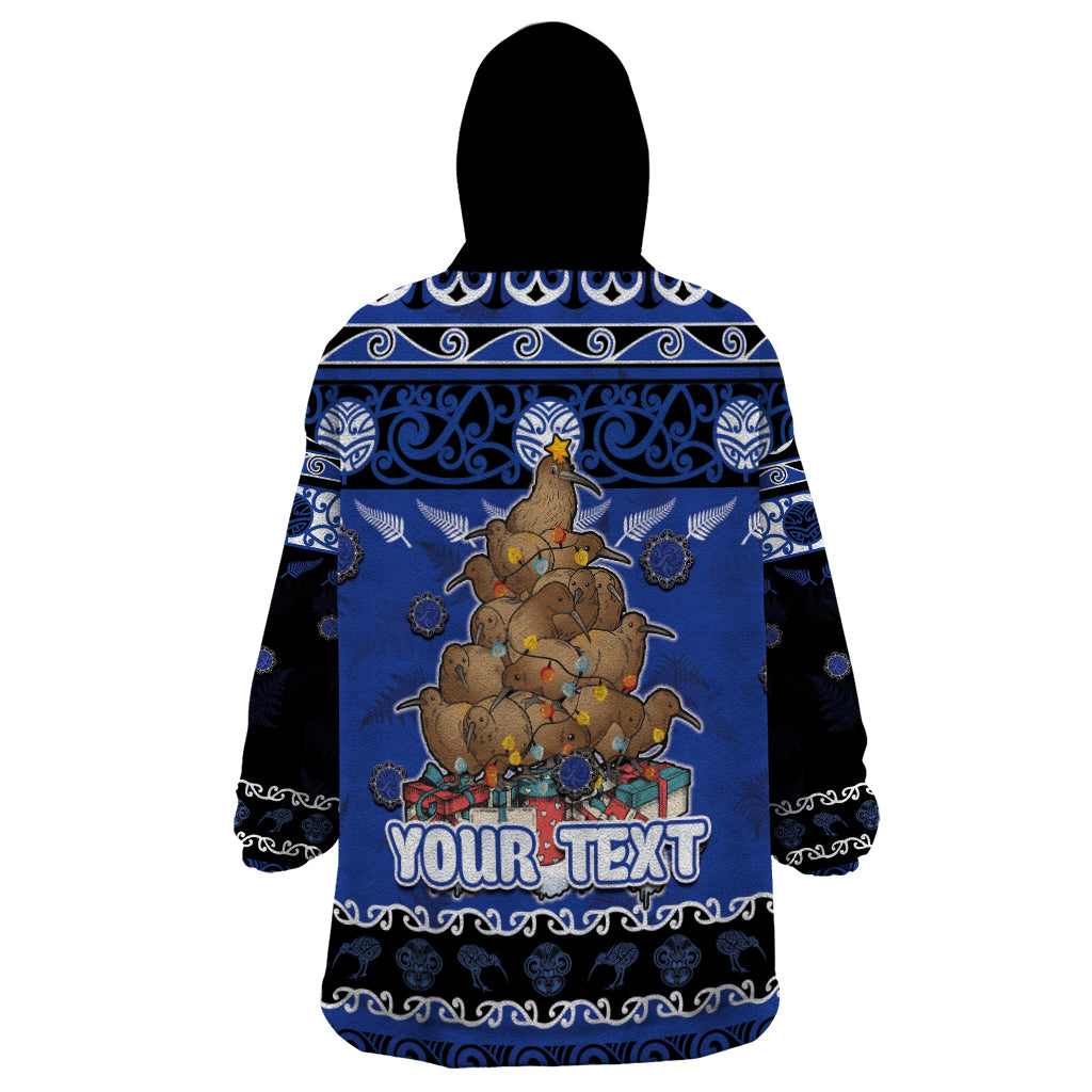 Personalised New Zealand July Christmas Wearable Blanket Hoodie Maori Kiwi Xmas Tree - Blue LT05 - Polynesian Pride