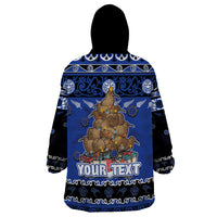 Personalised New Zealand July Christmas Wearable Blanket Hoodie Maori Kiwi Xmas Tree - Blue LT05 - Polynesian Pride