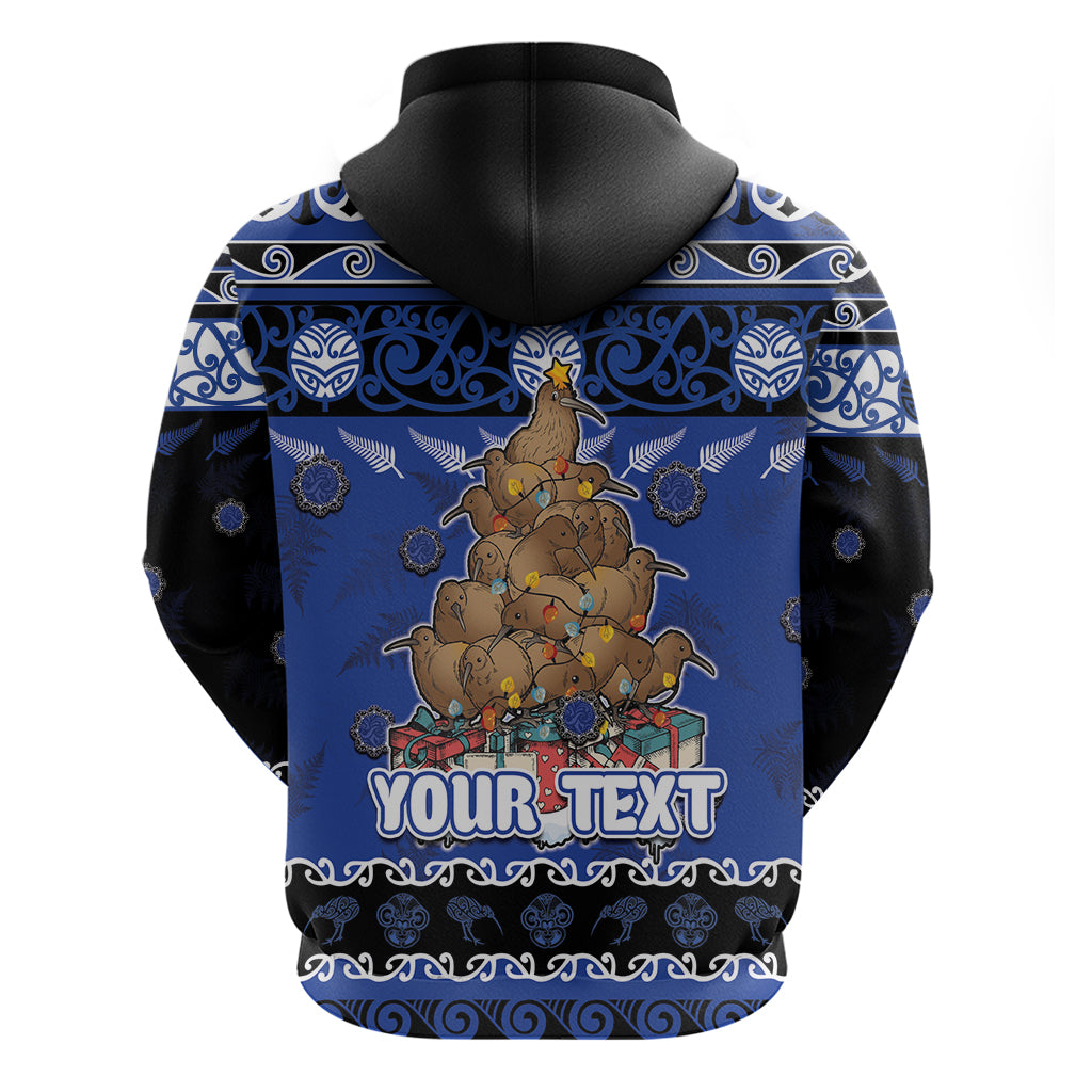 Personalised New Zealand July Christmas Zip Hoodie Maori Kiwi Xmas Tree - Blue LT05 - Polynesian Pride