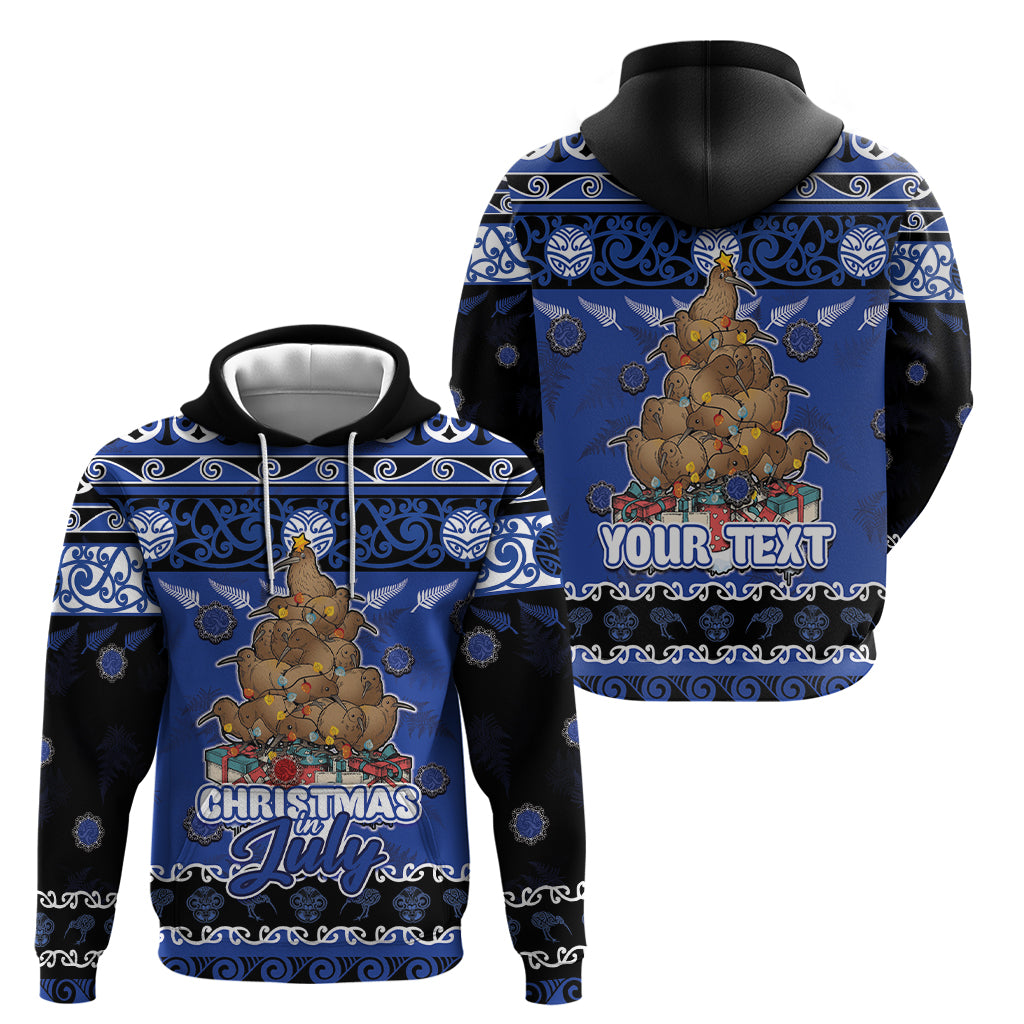 Personalised New Zealand July Christmas Zip Hoodie Maori Kiwi Xmas Tree - Blue LT05 - Polynesian Pride