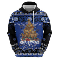 Personalised New Zealand July Christmas Zip Hoodie Maori Kiwi Xmas Tree - Blue LT05 - Polynesian Pride