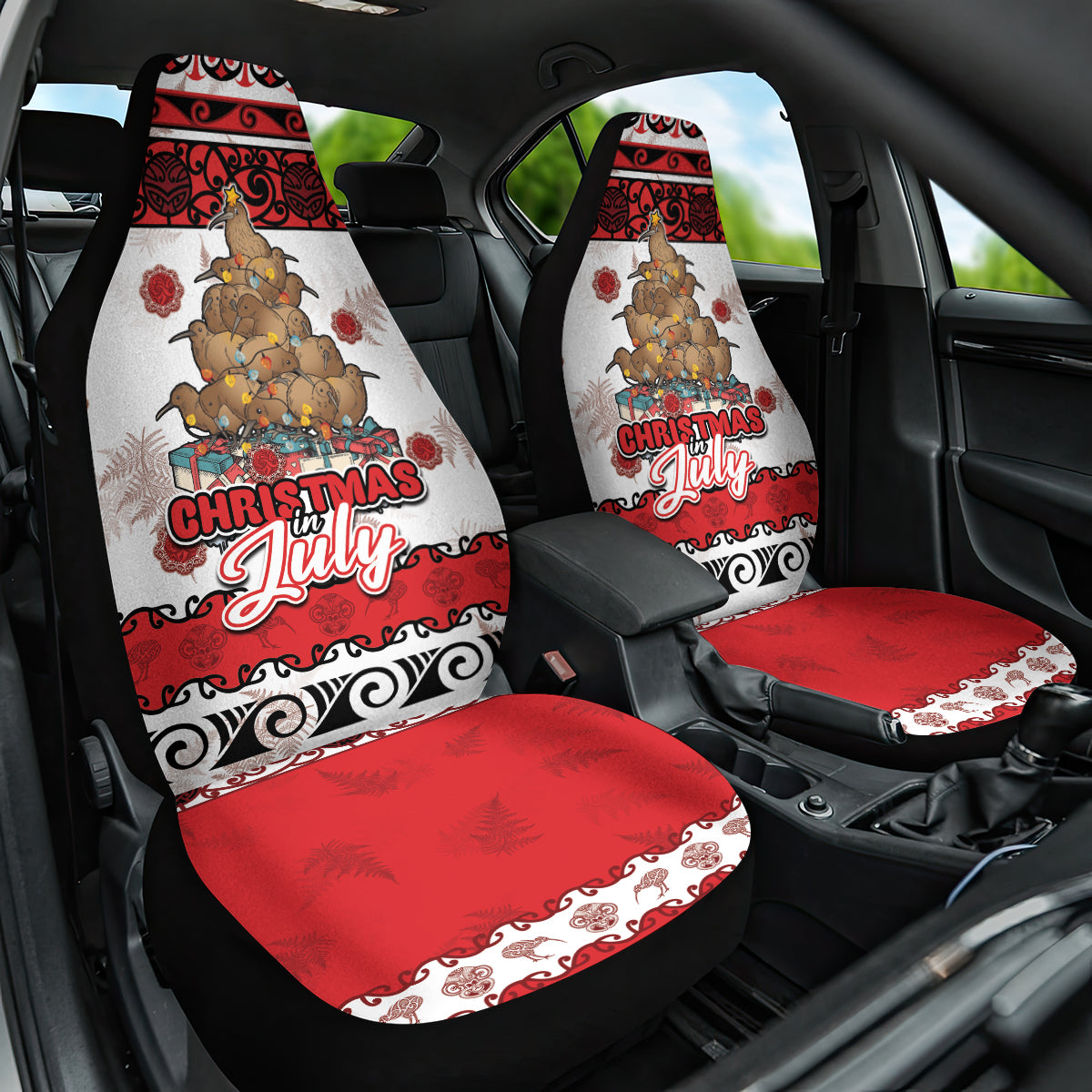 New Zealand July Christmas Car Seat Cover Maori Kiwi Xmas Tree - White LT05 One Size White - Polynesian Pride