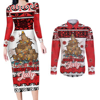 Personalised New Zealand July Christmas Couples Matching Long Sleeve Bodycon Dress and Long Sleeve Button Shirt Maori Kiwi Xmas Tree - White LT05 White - Polynesian Pride