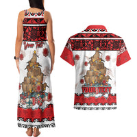 Personalised New Zealand July Christmas Couples Matching Tank Maxi Dress and Hawaiian Shirt Maori Kiwi Xmas Tree - White LT05 - Polynesian Pride
