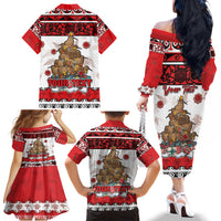 Personalised New Zealand July Christmas Family Matching Off The Shoulder Long Sleeve Dress and Hawaiian Shirt Maori Kiwi Xmas Tree - White LT05 - Polynesian Pride