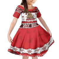 Personalised New Zealand July Christmas Family Matching Puletasi and Hawaiian Shirt Maori Kiwi Xmas Tree - White LT05 Daughter's Dress White - Polynesian Pride