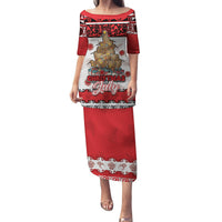 Personalised New Zealand July Christmas Family Matching Puletasi and Hawaiian Shirt Maori Kiwi Xmas Tree - White LT05 Mom's Dress White - Polynesian Pride
