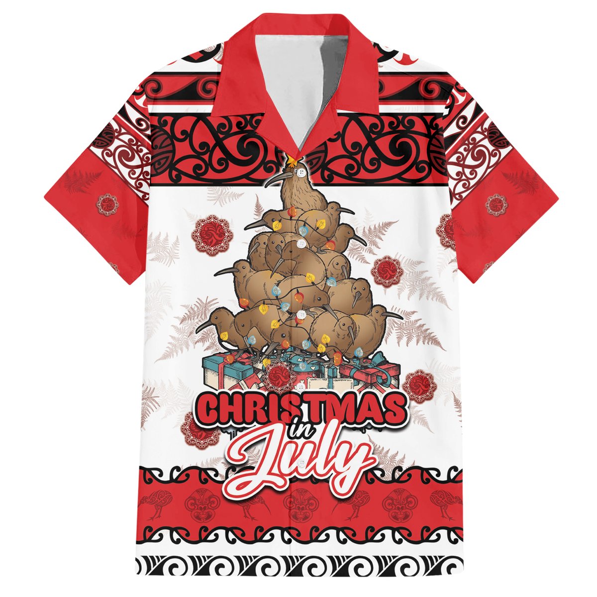 Personalised New Zealand July Christmas Hawaiian Shirt Maori Kiwi Xmas Tree - White LT05 White - Polynesian Pride