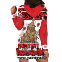 Personalised New Zealand July Christmas Hoodie Dress Maori Kiwi Xmas Tree - White LT05 - Polynesian Pride