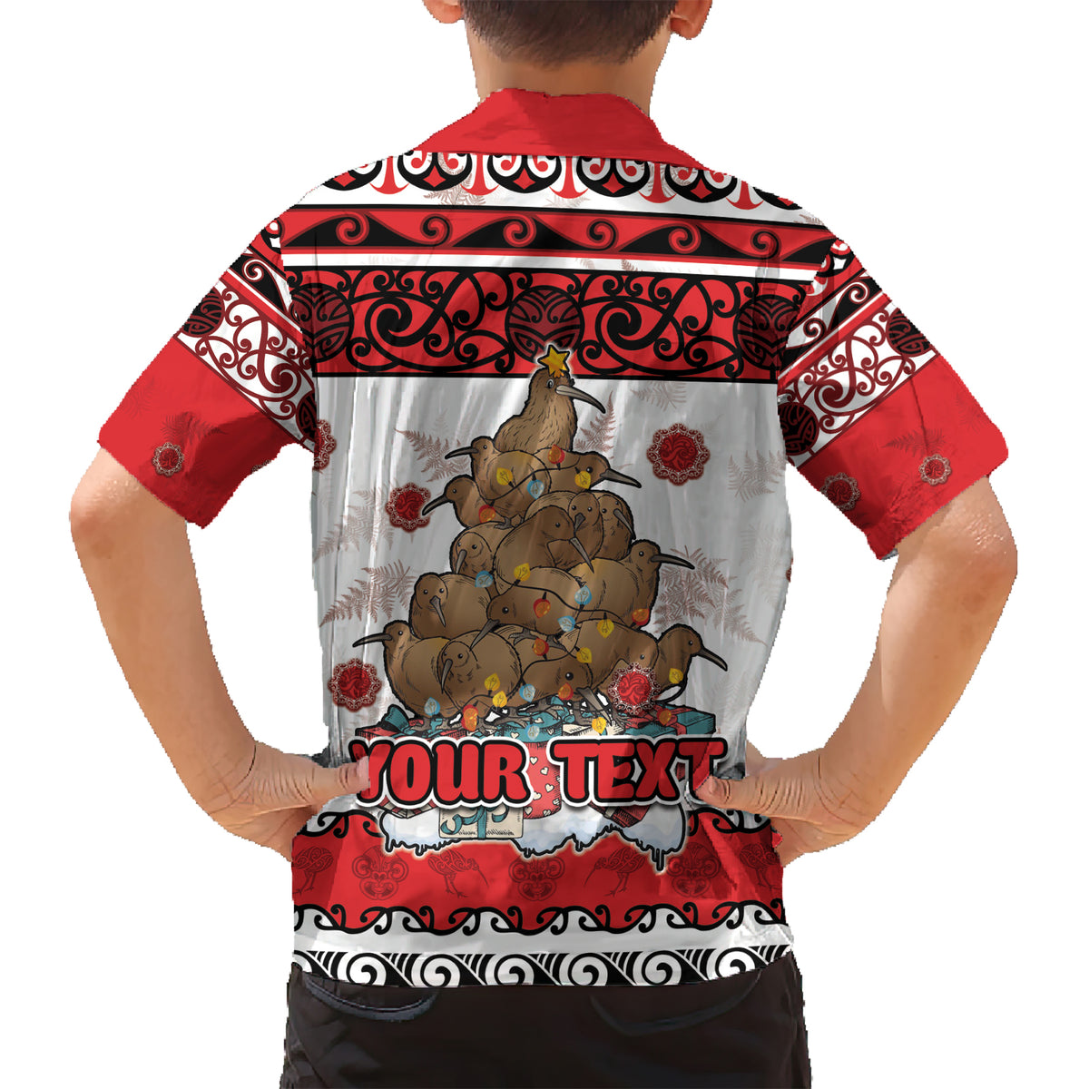Personalised New Zealand July Christmas Kid Hawaiian Shirt Maori Kiwi Xmas Tree - White LT05 - Polynesian Pride