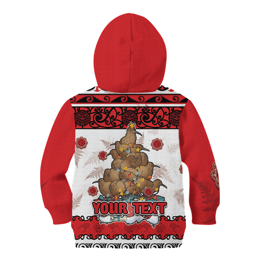 Personalised New Zealand July Christmas Kid Hoodie Maori Kiwi Xmas Tree - White LT05 - Polynesian Pride
