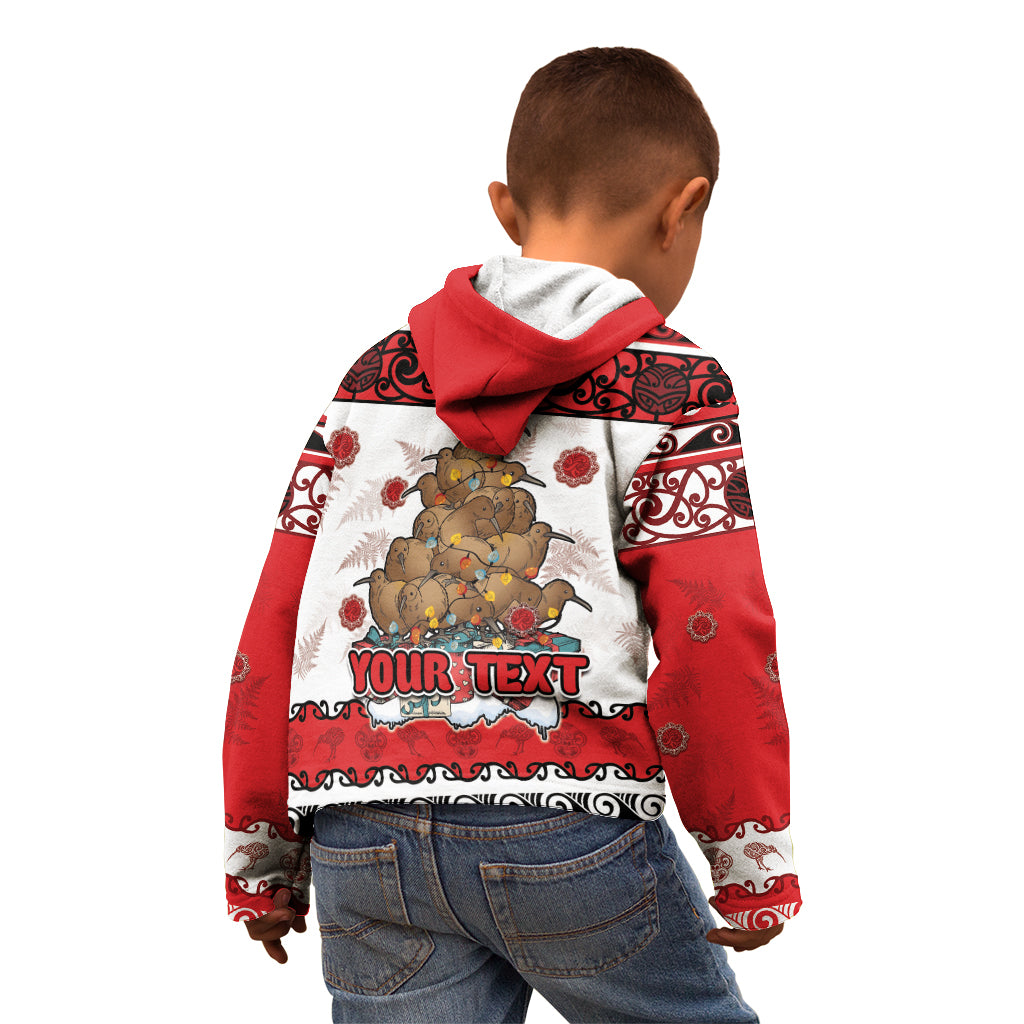 Personalised New Zealand July Christmas Kid Hoodie Maori Kiwi Xmas Tree - White LT05 - Polynesian Pride