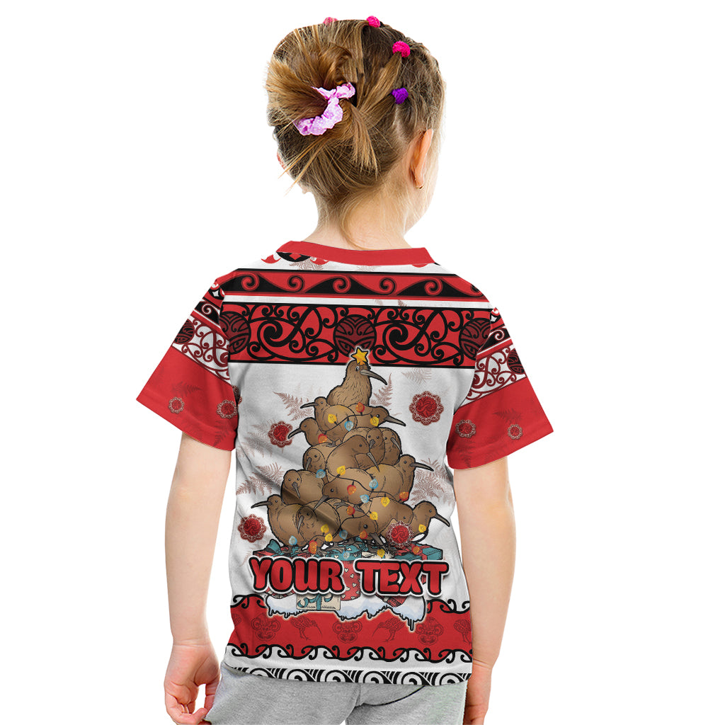 Personalised New Zealand July Christmas Kid T Shirt Maori Kiwi Xmas Tree - White LT05 - Polynesian Pride