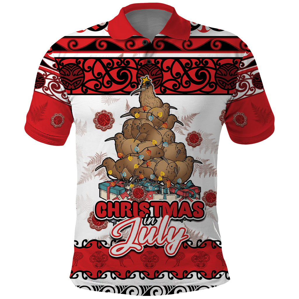 Personalised New Zealand July Christmas Polo Shirt Maori Kiwi Xmas Tree - White LT05 White - Polynesian Pride