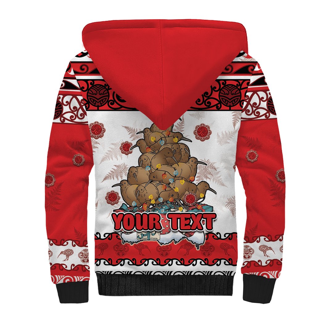 Personalised New Zealand July Christmas Sherpa Hoodie Maori Kiwi Xmas Tree - White LT05 - Polynesian Pride