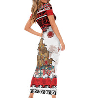 Personalised New Zealand July Christmas Short Sleeve Bodycon Dress Maori Kiwi Xmas Tree - White LT05 - Polynesian Pride