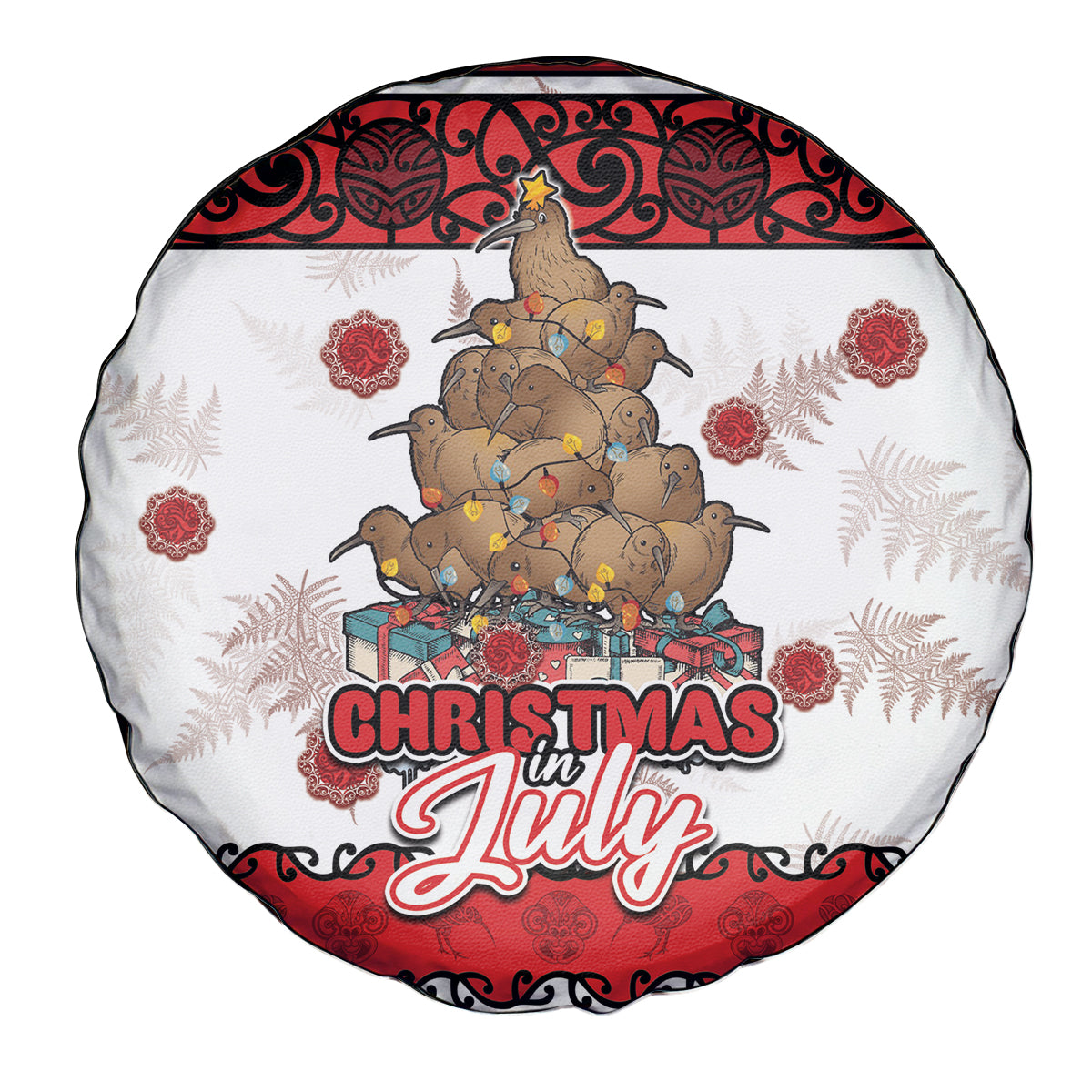 New Zealand July Christmas Spare Tire Cover Maori Kiwi Xmas Tree - White LT05 - Polynesian Pride