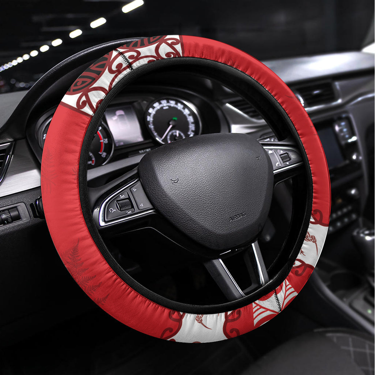New Zealand July Christmas Steering Wheel Cover Maori Kiwi Xmas Tree - White LT05 Universal Fit White - Polynesian Pride
