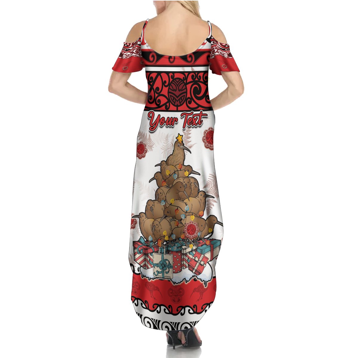 Personalised New Zealand July Christmas Summer Maxi Dress Maori Kiwi Xmas Tree - White LT05 - Polynesian Pride