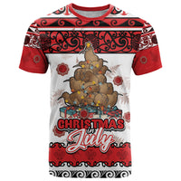 Personalised New Zealand July Christmas T Shirt Maori Kiwi Xmas Tree - White LT05 White - Polynesian Pride