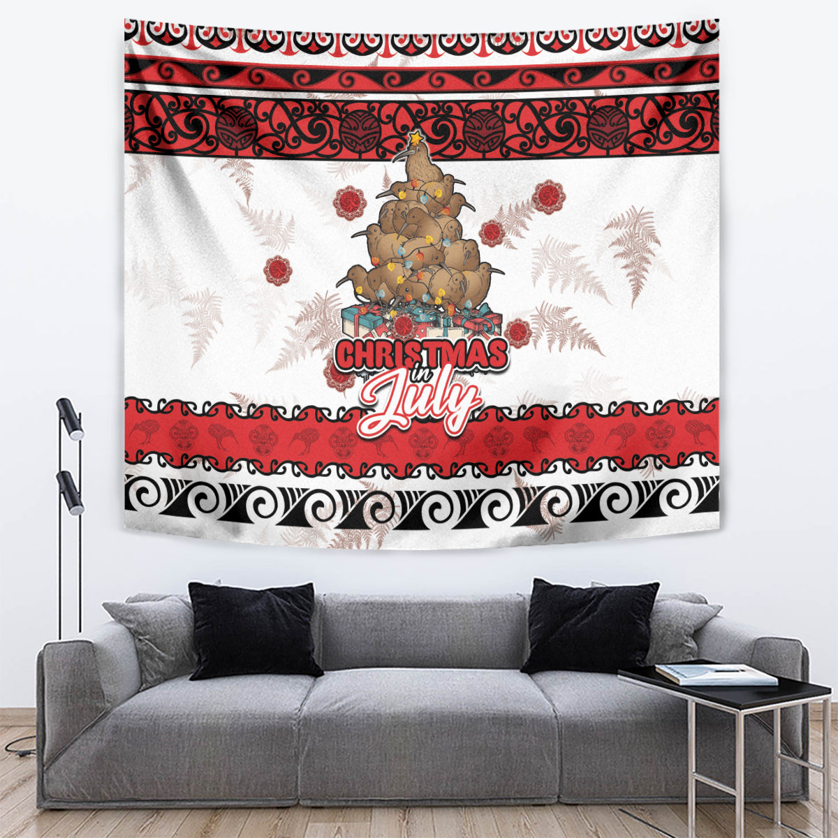 New Zealand July Christmas Tapestry Maori Kiwi Xmas Tree - White LT05 White - Polynesian Pride