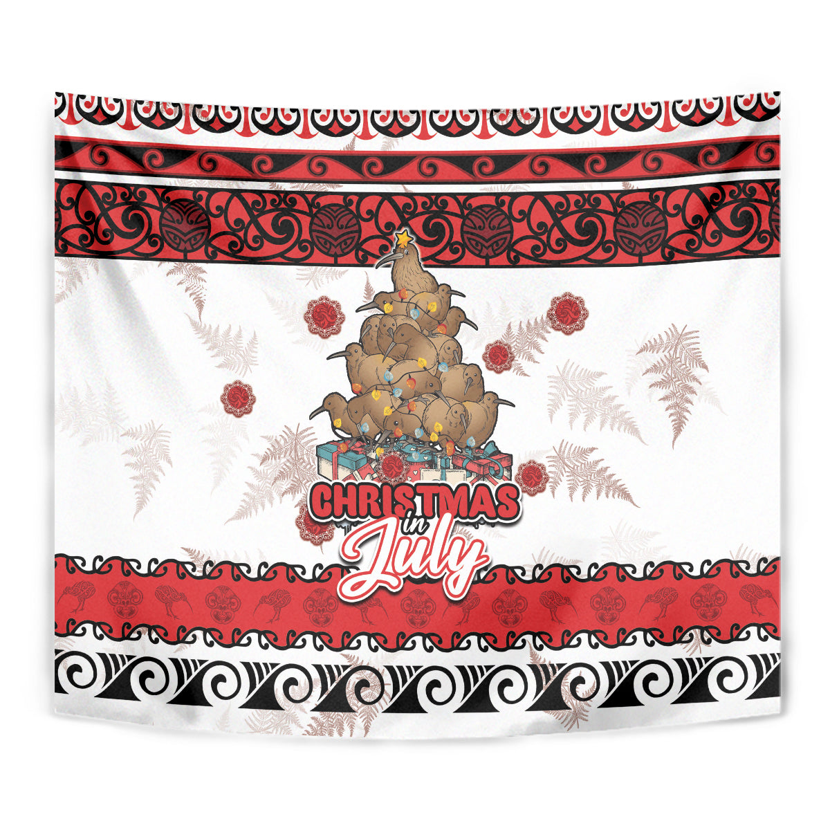 New Zealand July Christmas Tapestry Maori Kiwi Xmas Tree - White LT05 - Polynesian Pride