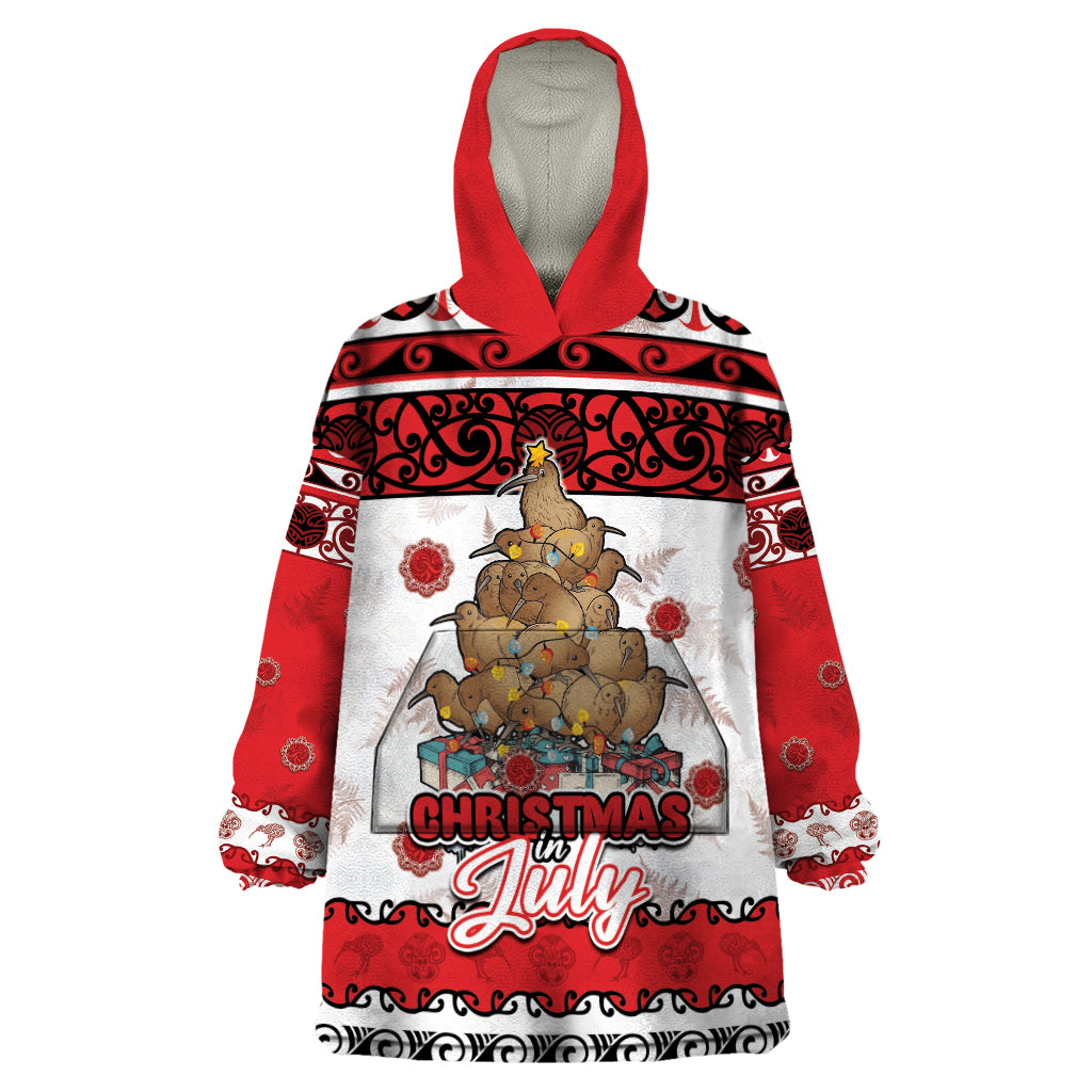 Personalised New Zealand July Christmas Wearable Blanket Hoodie Maori Kiwi Xmas Tree - White LT05 One Size White - Polynesian Pride