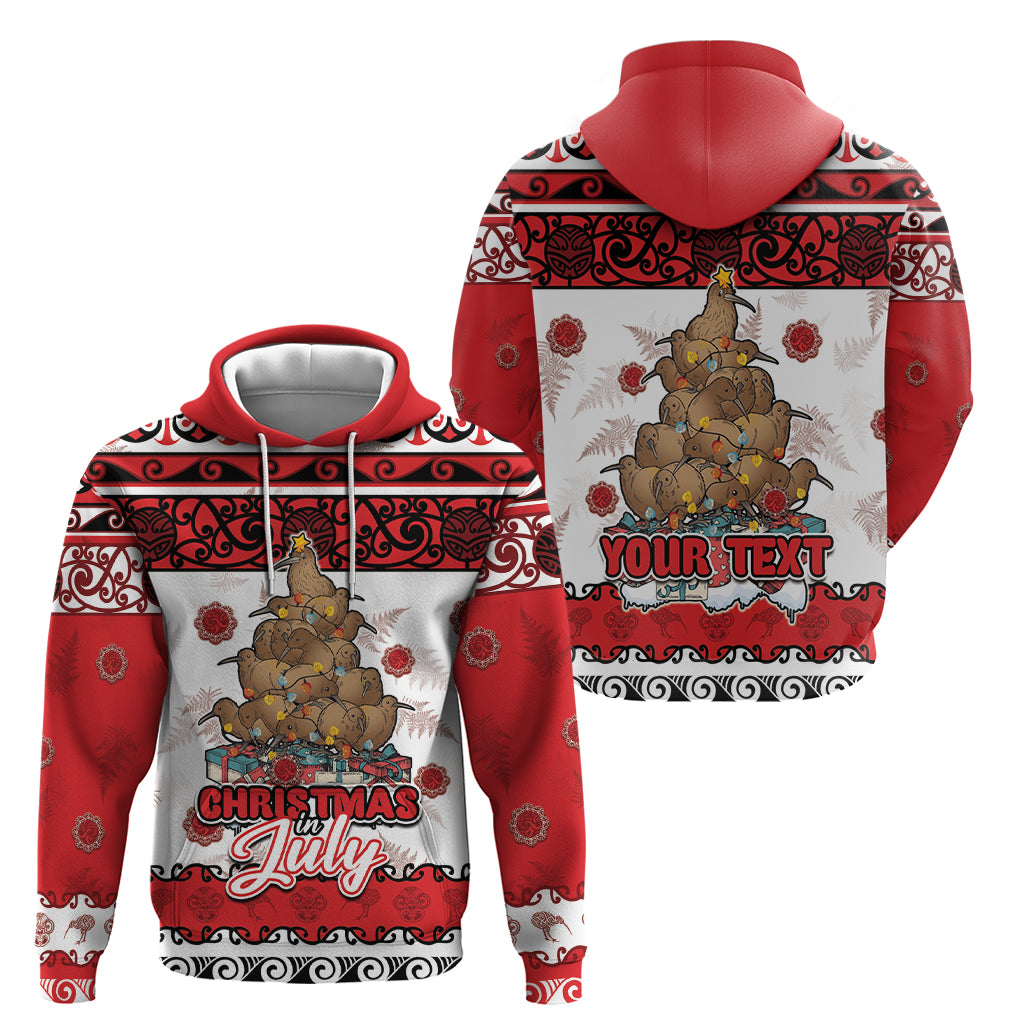 Personalised New Zealand July Christmas Zip Hoodie Maori Kiwi Xmas Tree - White LT05 - Polynesian Pride