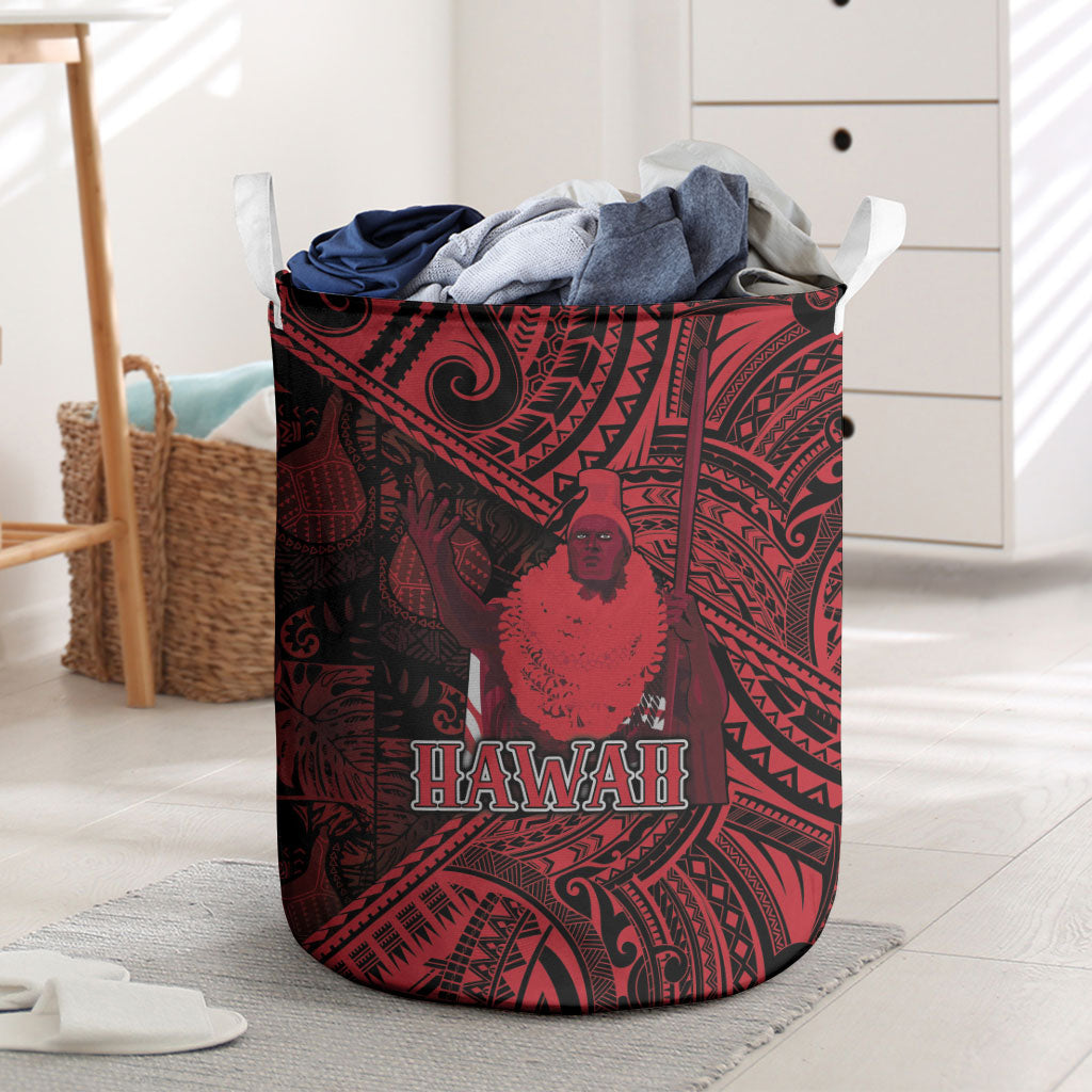 Hawaii King Kamehameha Laundry Basket With Hawaiian Ipu Motifs Red Version