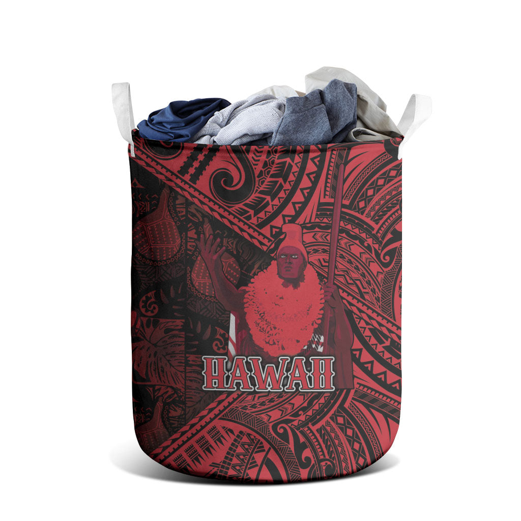 Hawaii King Kamehameha Laundry Basket With Hawaiian Ipu Motifs Red Version