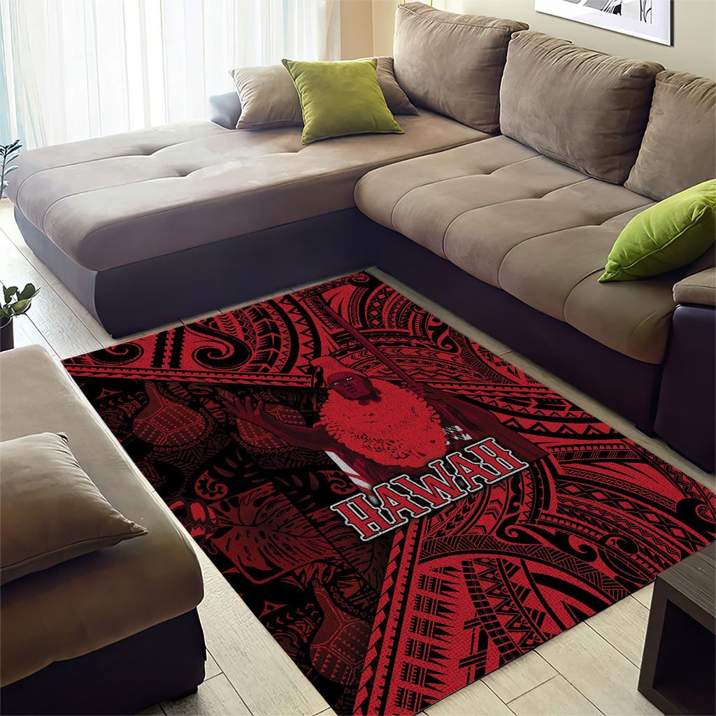 Hawaii King Kamehameha Area Rug With Hawaiian Ipu Motifs Red Version