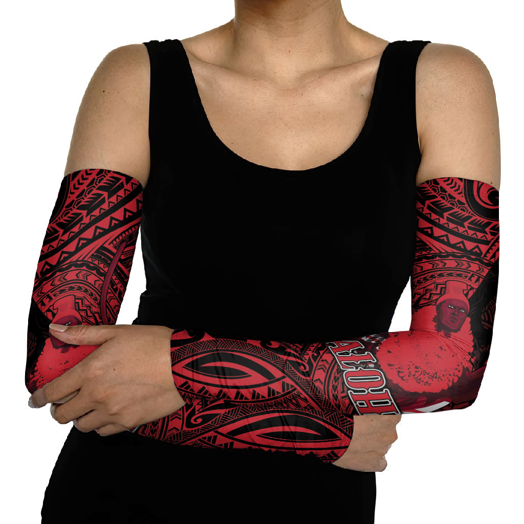 Hawaii King Kamehameha Arm Sleeves With Hawaiian Ipu Motifs Red Version