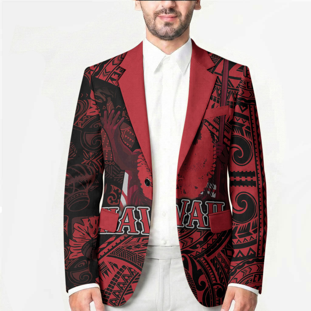 Hawaii King Kamehameha Blazer With Hawaiian Ipu Motifs Red Version