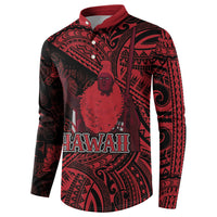 Hawaii King Kamehameha Button Sweatshirt With Hawaiian Ipu Motifs Red Version