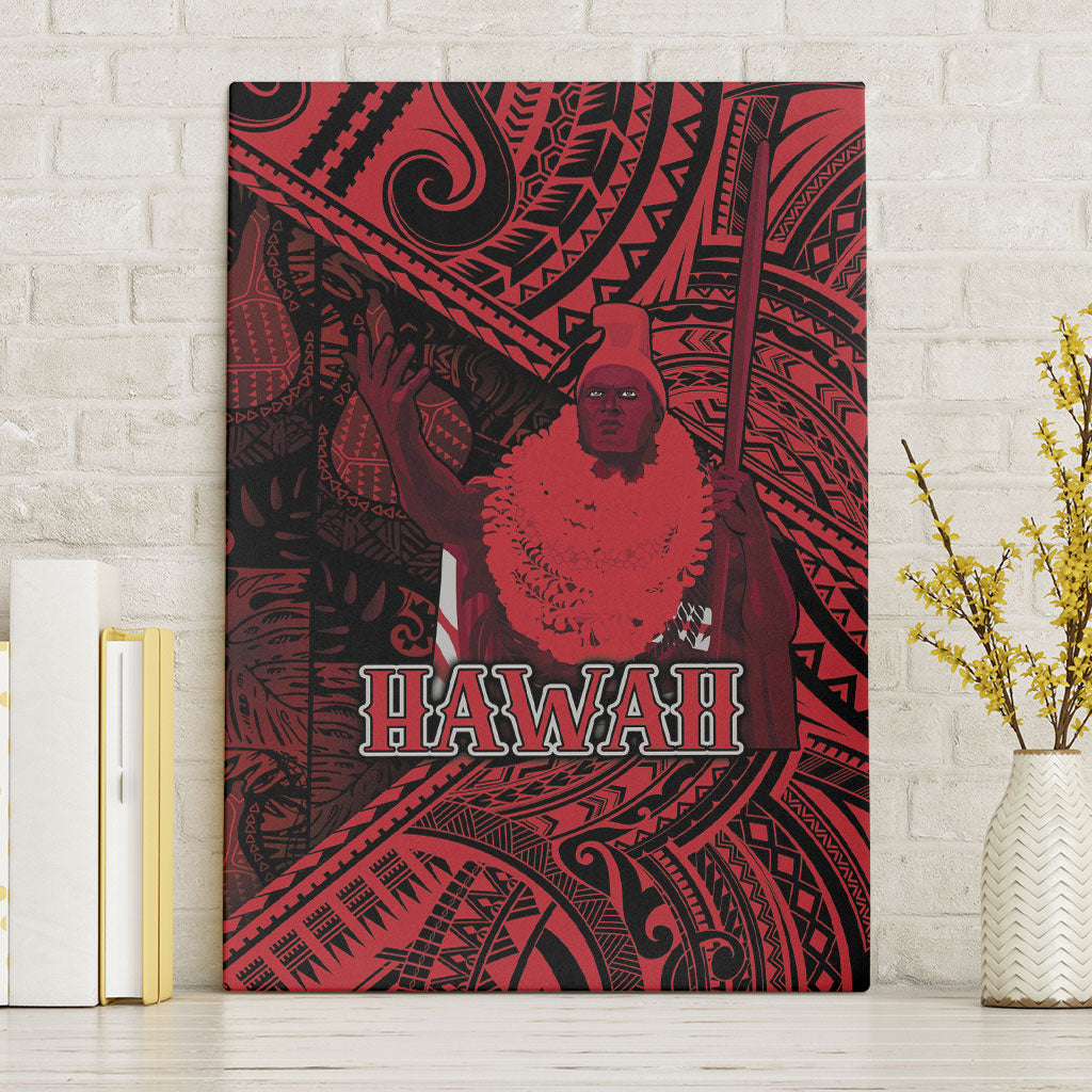 Hawaii King Kamehameha Canvas Wall Art With Hawaiian Ipu Motifs Red Version