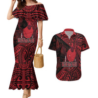 Hawaii King Kamehameha Couples Matching Mermaid Dress and Hawaiian Shirt With Hawaiian Ipu Motifs Red Version LT05 Red - Polynesian Pride