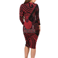 Hawaii King Kamehameha Family Matching Long Sleeve Bodycon Dress and Hawaiian Shirt With Hawaiian Ipu Motifs Red Version LT05 - Polynesian Pride