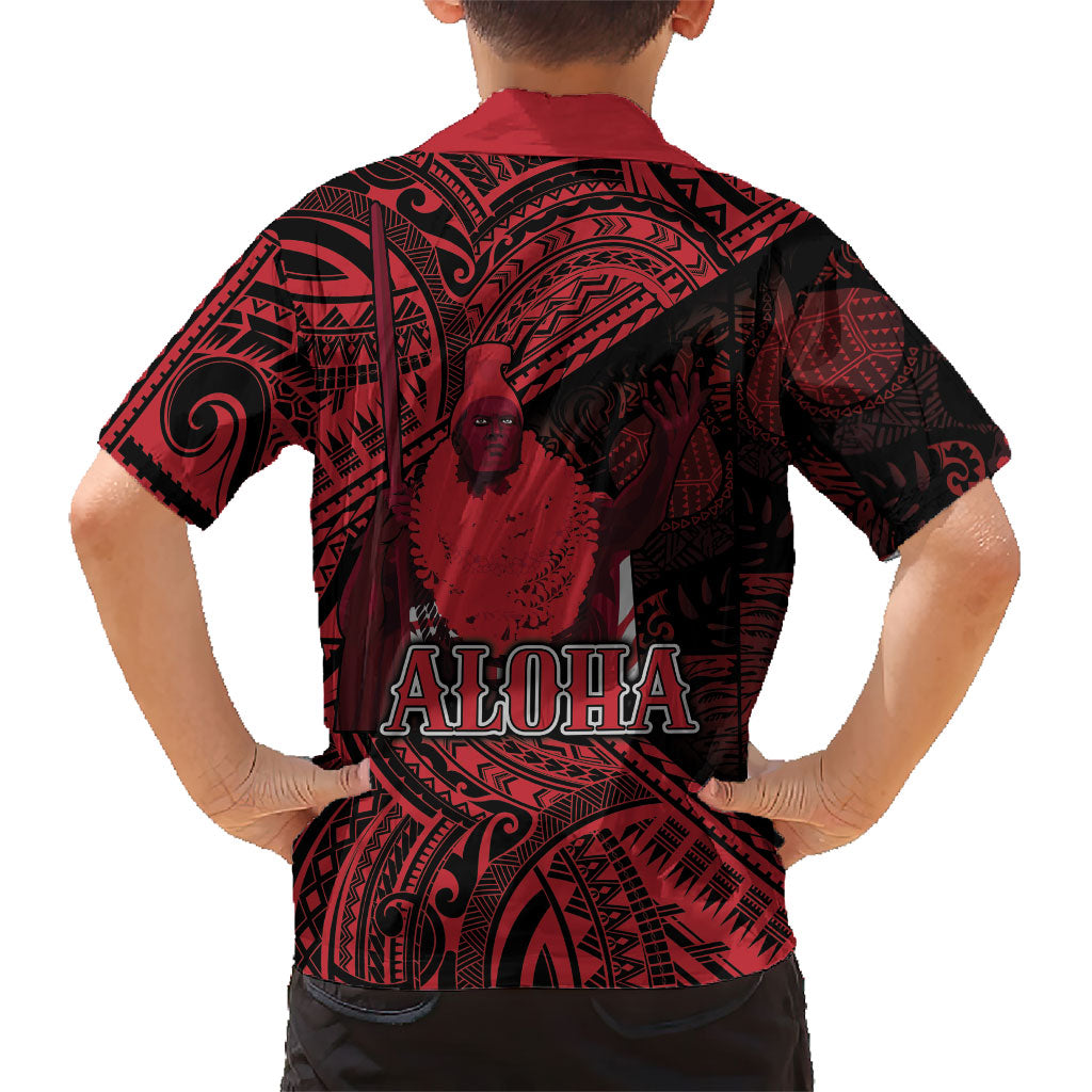 Hawaii King Kamehameha Family Matching Mermaid Dress and Hawaiian Shirt With Hawaiian Ipu Motifs Red Version LT05 - Polynesian Pride