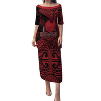 Hawaii King Kamehameha Family Matching Puletasi and Hawaiian Shirt With Hawaiian Ipu Motifs Red Version LT05 Mom's Dress Red - Polynesian Pride