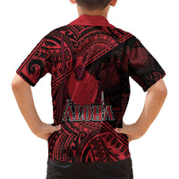 Hawaii King Kamehameha Family Matching Short Sleeve Bodycon Dress and Hawaiian Shirt With Hawaiian Ipu Motifs Red Version LT05 - Polynesian Pride