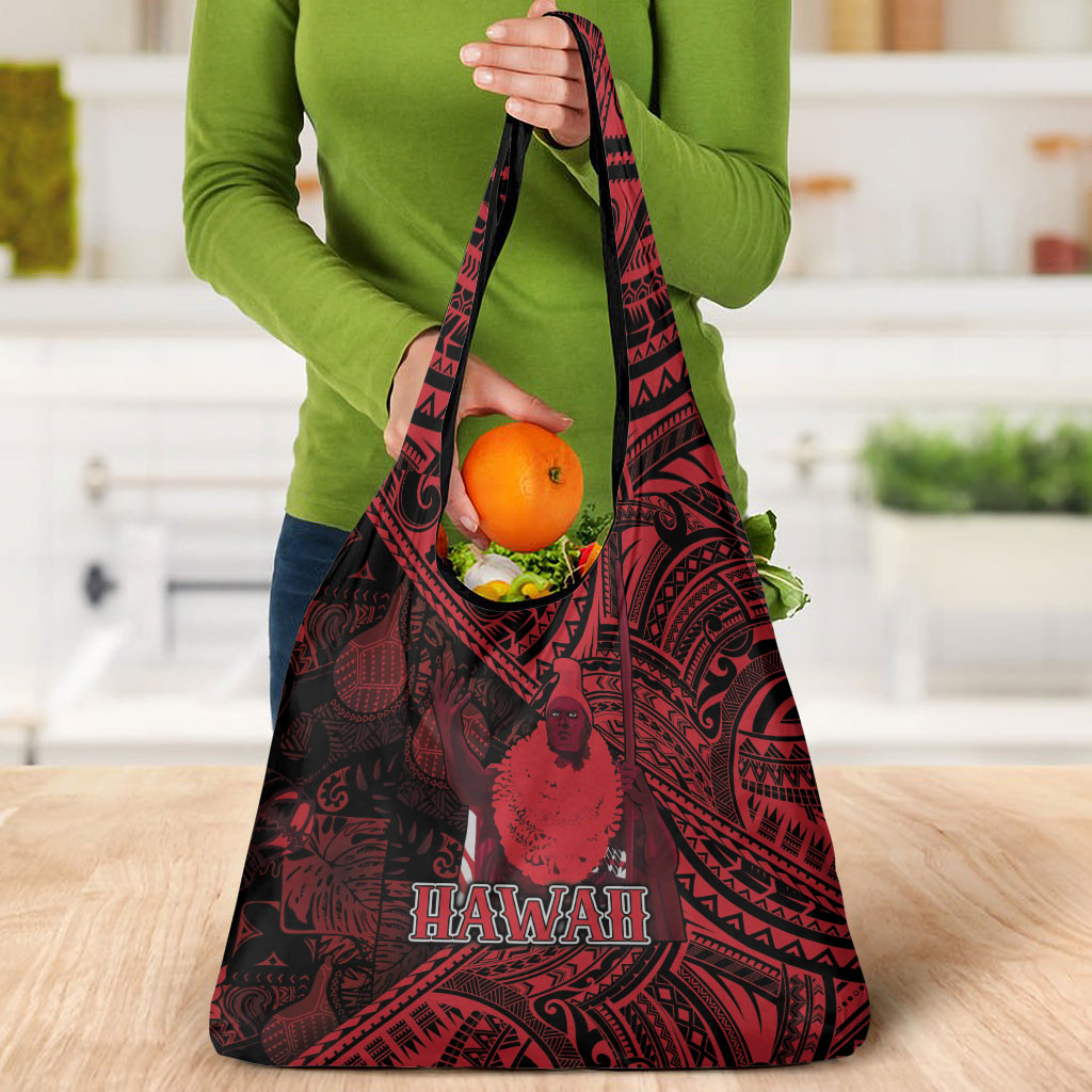Hawaii King Kamehameha Grocery Bag With Hawaiian Ipu Motifs Red Version