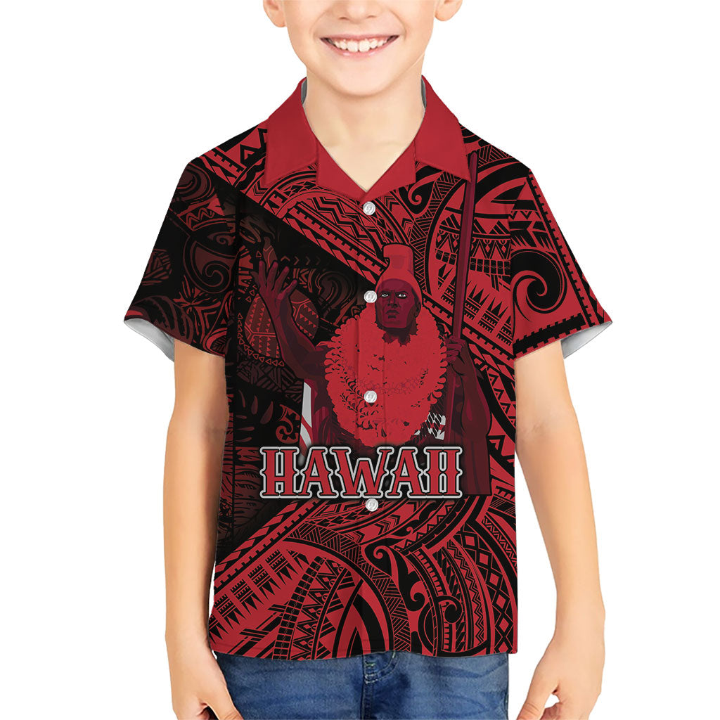 Hawaii King Kamehameha Kid Hawaiian Shirt With Hawaiian Ipu Motifs Red Version