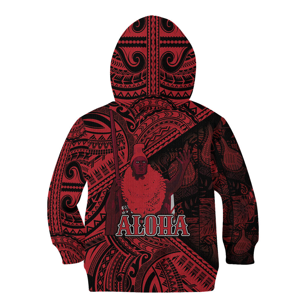 Hawaii King Kamehameha Kid Hoodie With Hawaiian Ipu Motifs Red Version